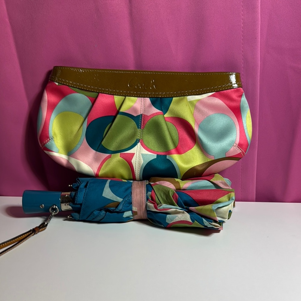 Colorful Coach Women's Clutch Bag w/ Matching Umbrella!